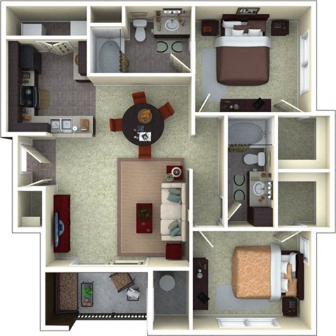 Floor plan for 2 beds, 2 baths, 1060 sqft